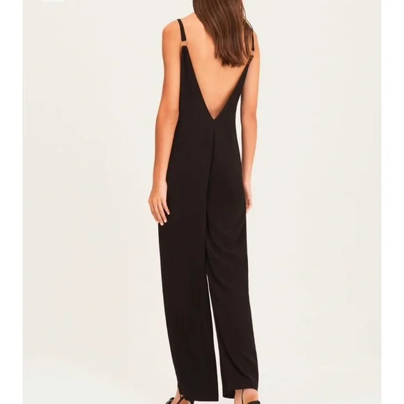 ba&sh • NWT Fasme Jumpsuit • Black Flowy Wide Leg Deep Open Back • XS - Picture 3 of 13